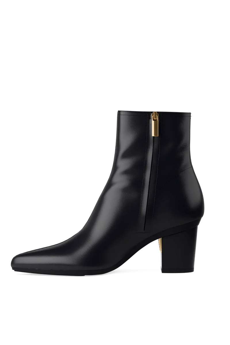 The Bootie - Coal Stretch Leather 3 Block
