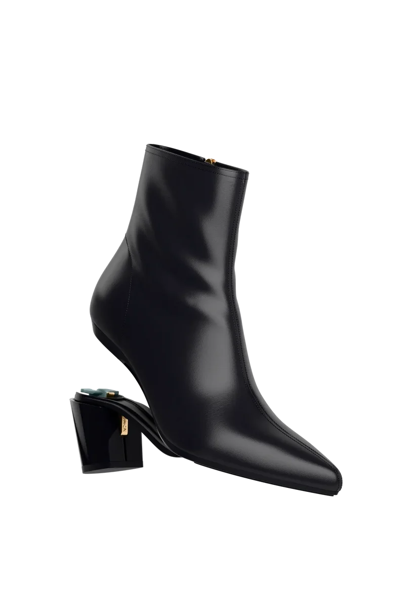 The Bootie - Coal Stretch Leather 3 Block