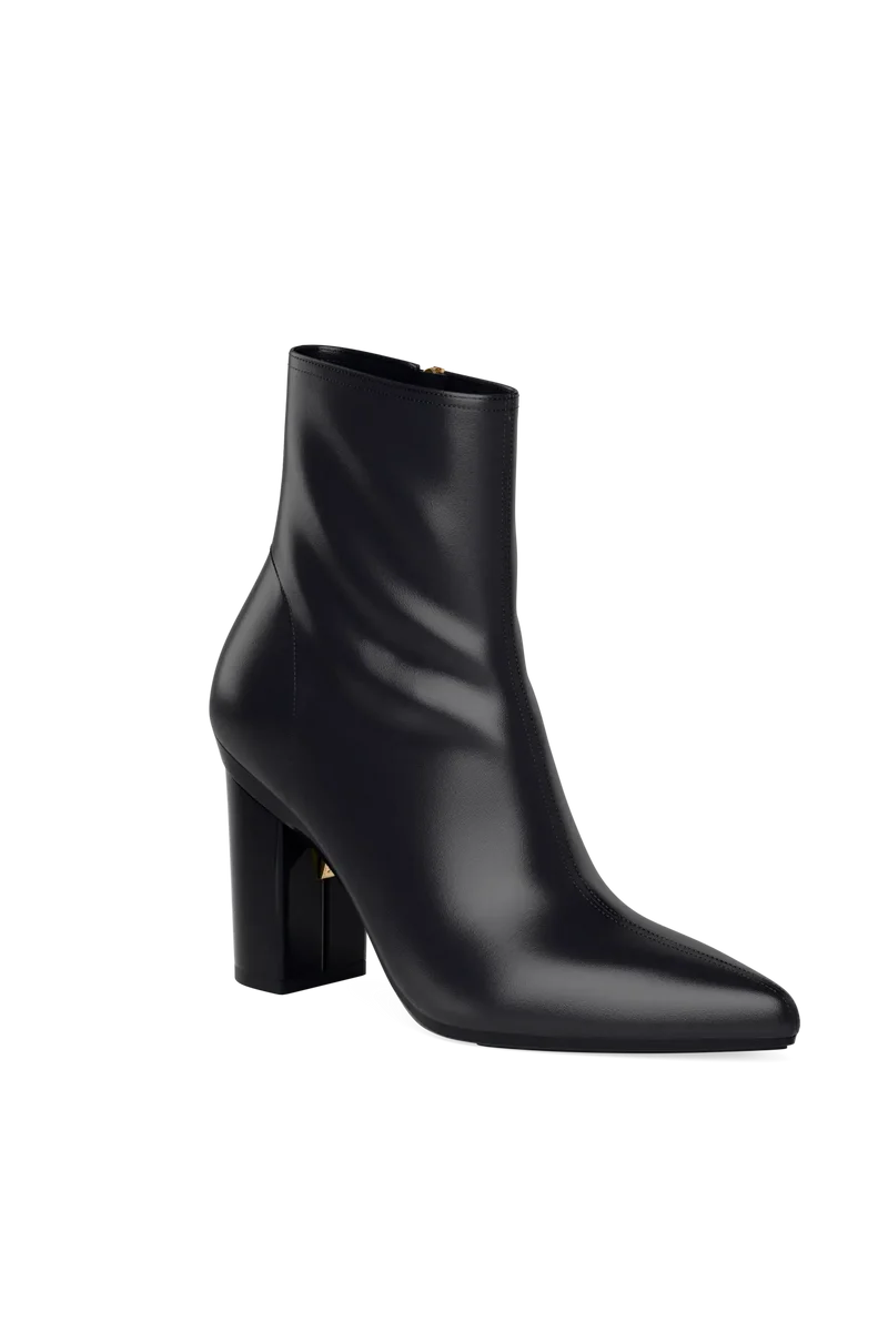 The Bootie - Coal Stretch Leather 4 Block