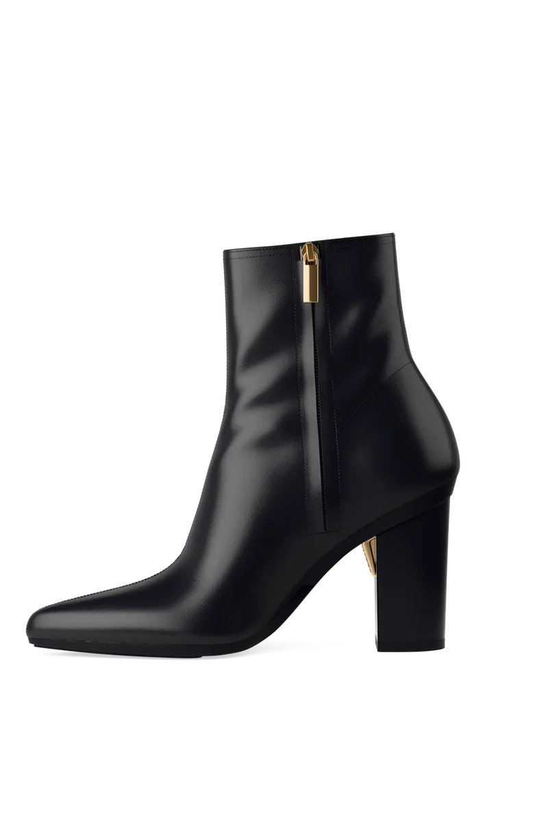 The Bootie - Coal Stretch Leather 4 Block
