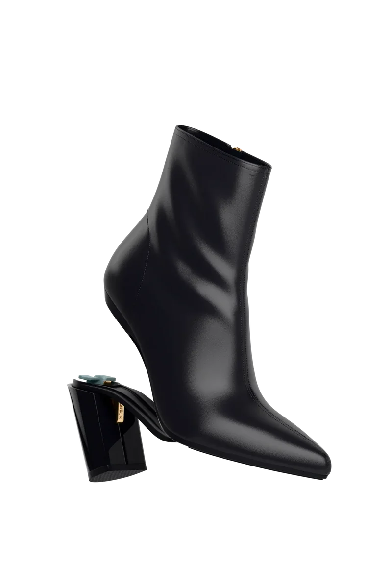 The Bootie - Coal Stretch Leather 4 Block