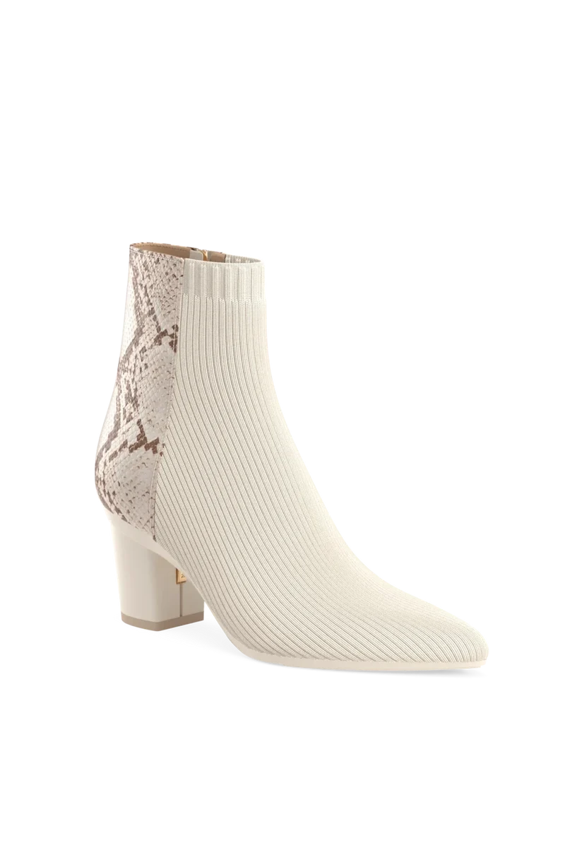 The Bootie - Ivory Snakeskin & Knit 3 Block - Final Sale