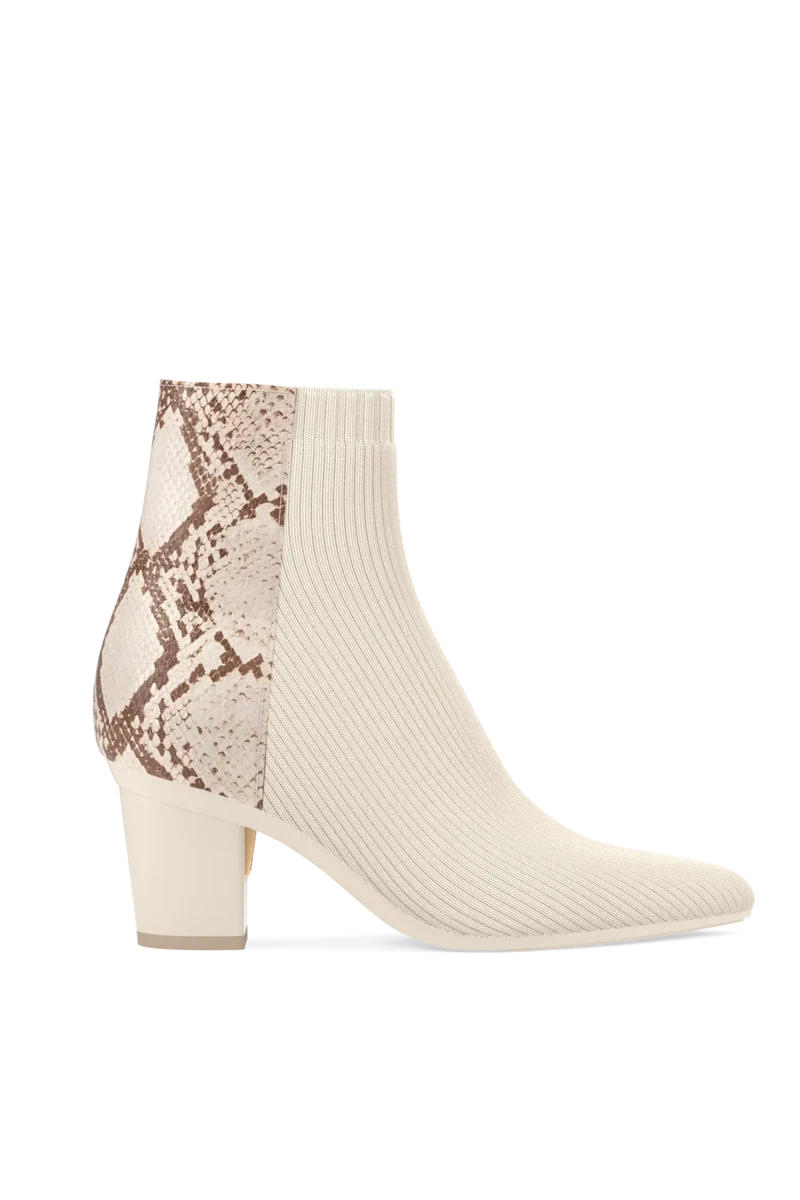 The Bootie - Ivory Snakeskin & Knit 3 Block - Final Sale