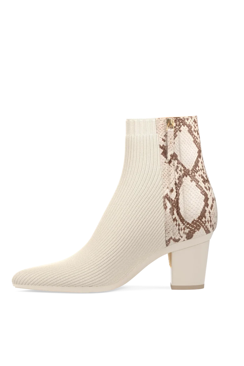 The Bootie - Ivory Snakeskin & Knit 3 Block - Final Sale