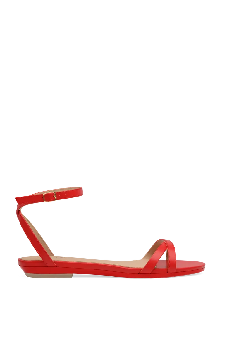 The Brynn - Cherry Red Leather Flat