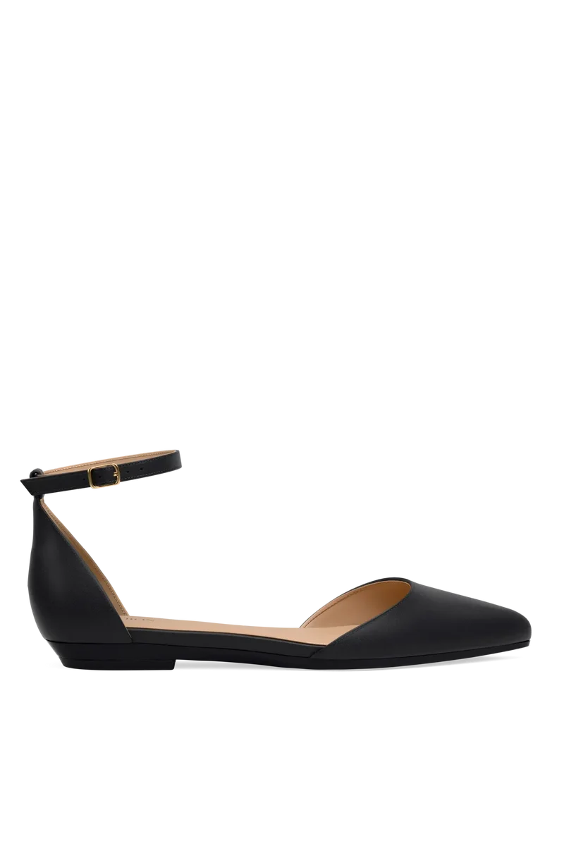 The D'Orsay - Coal Leather Flat
