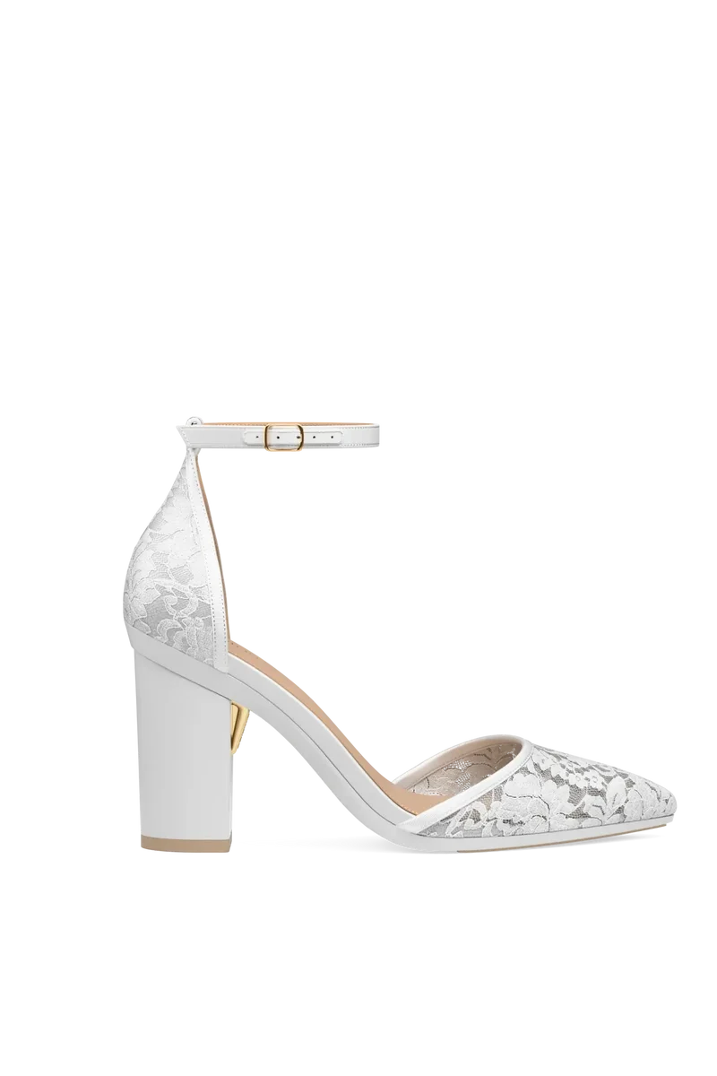The D'Orsay - White Satin Lace + Block Heel Kit 4 White