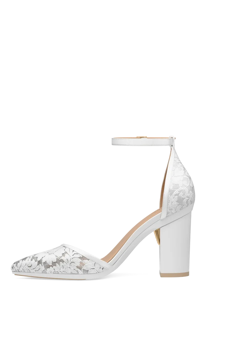 The D'Orsay - White Satin Lace + Block Heel Kit 4 White