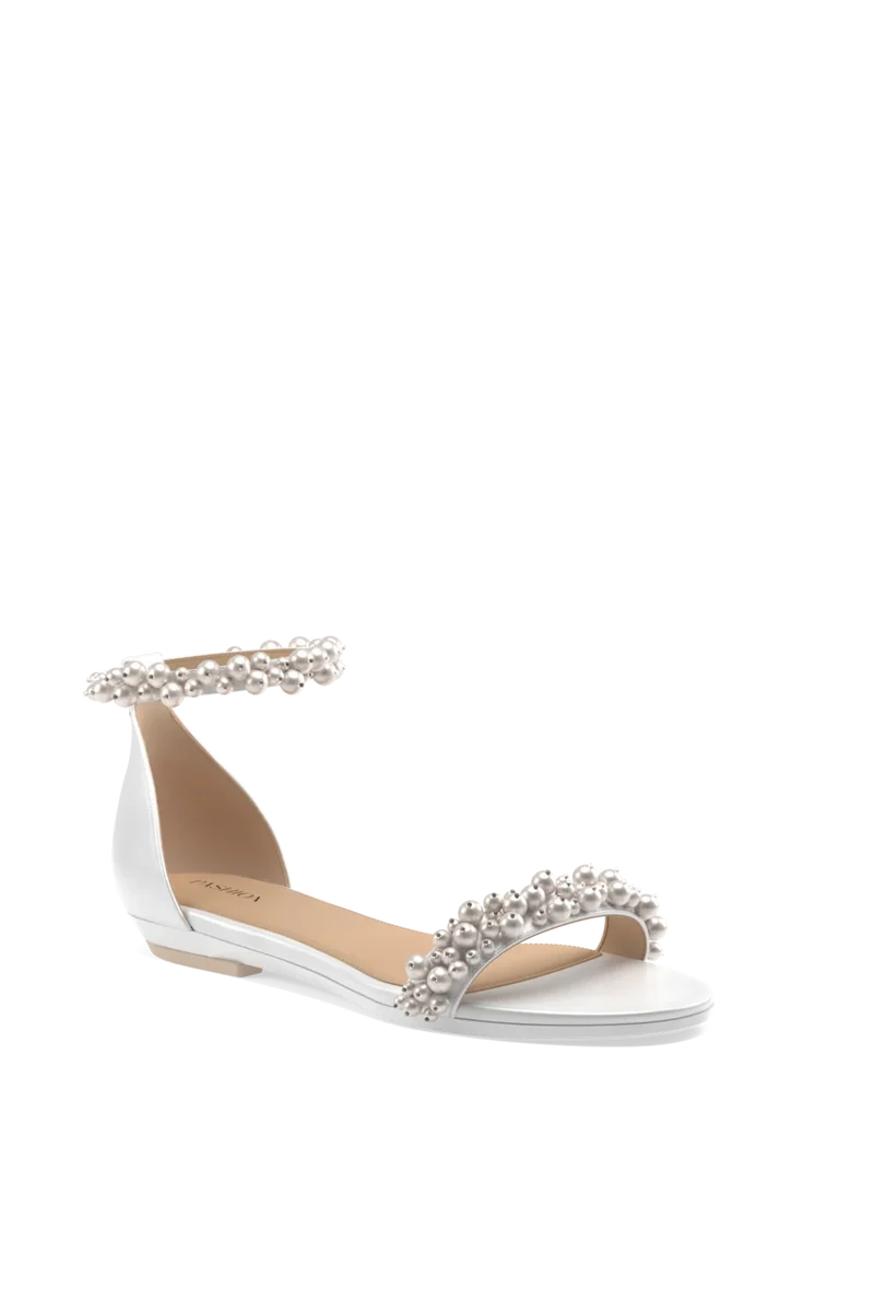 The Pashionista - White Satin Pearl Flat - Final Sale