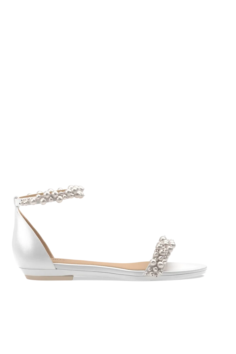The Pashionista - White Satin Pearl Flat - Final Sale