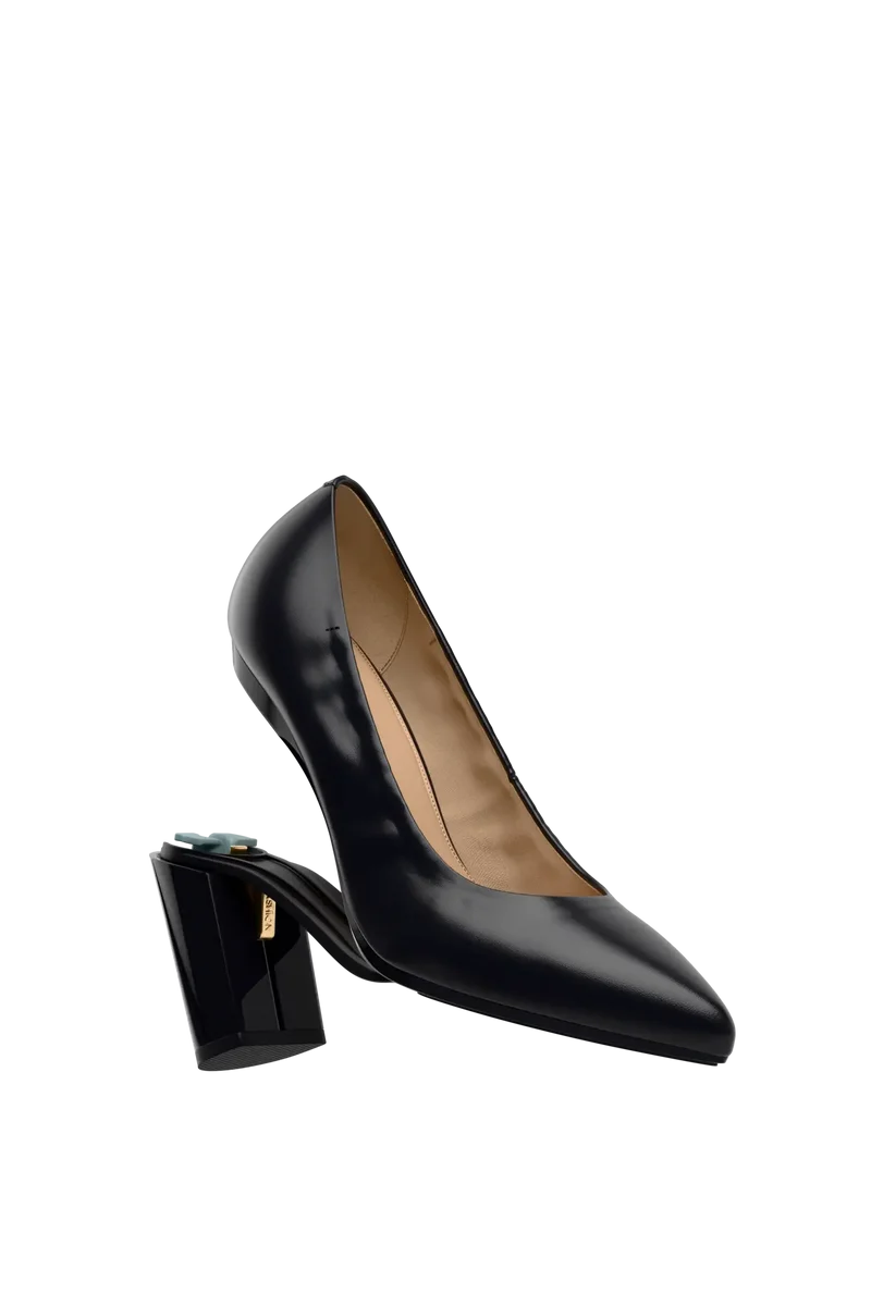 The Pump - Coal Stretch Leather 4 Block