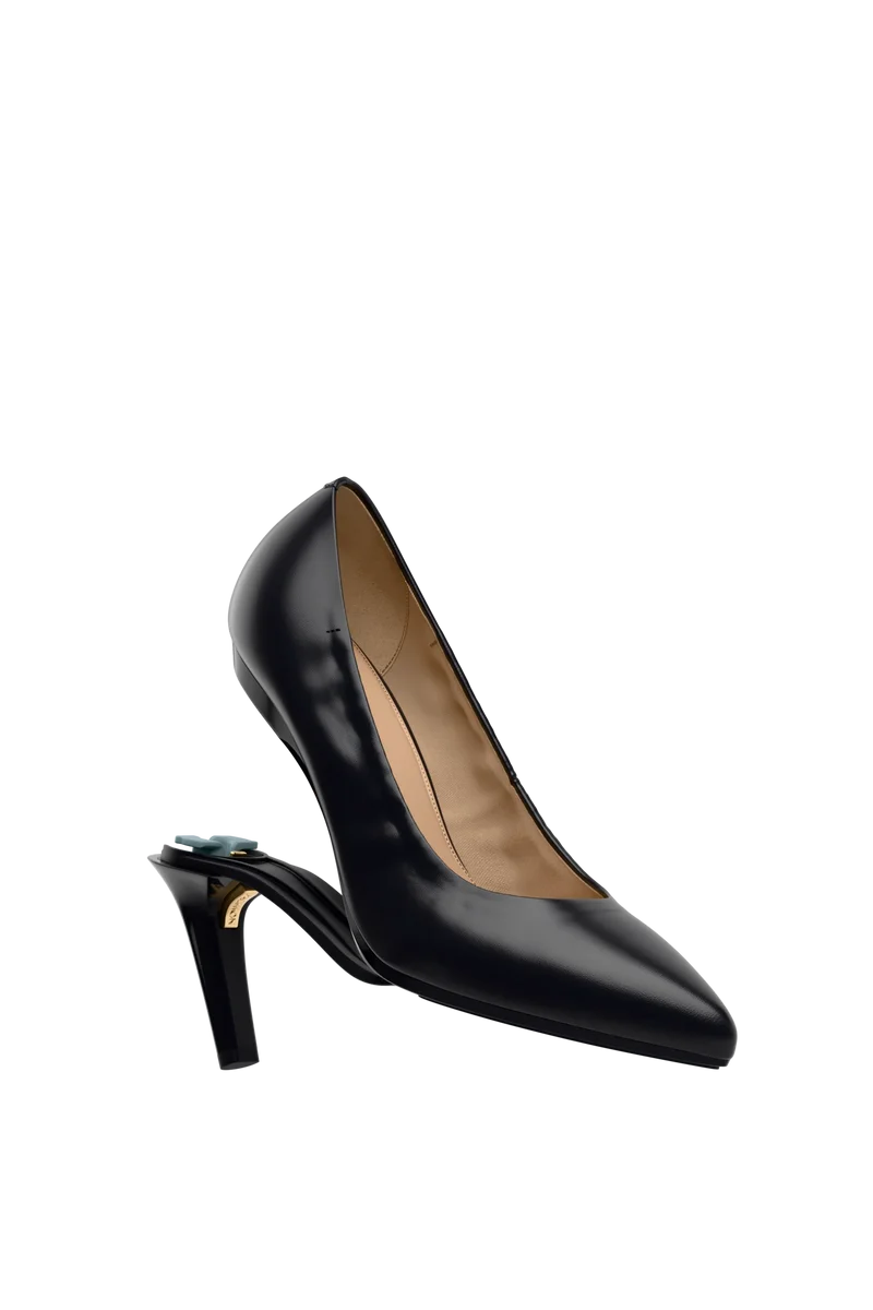 The Pump - Coal Stretch Leather 4 Stiletto