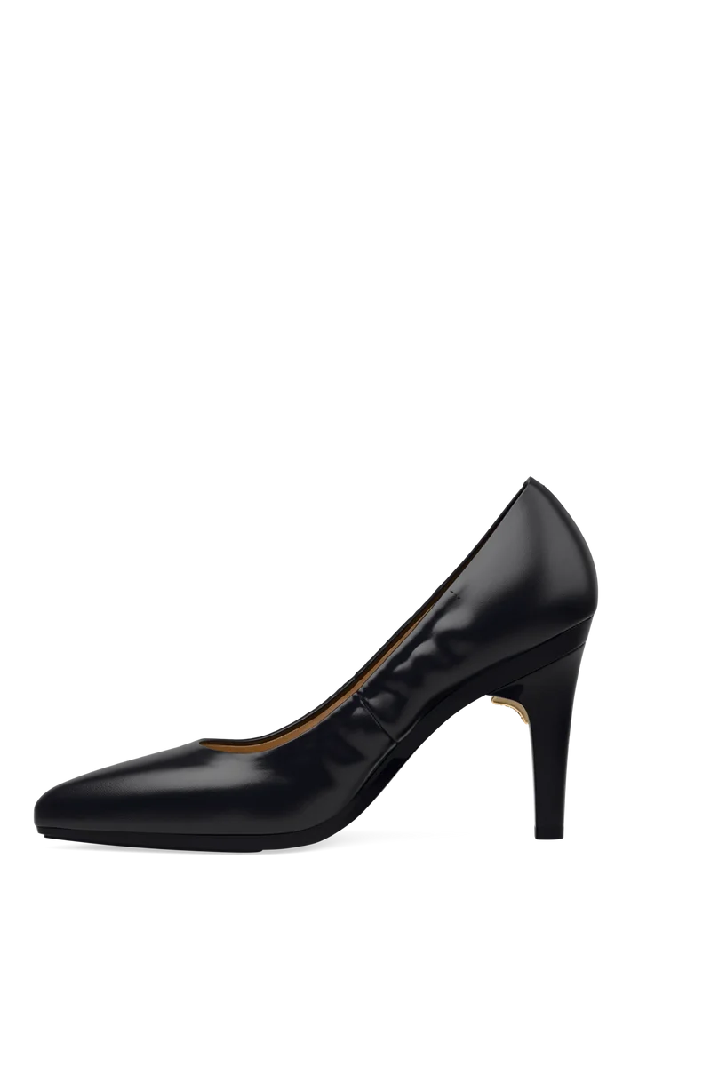 The Pump - Coal Stretch Leather 4 Stiletto