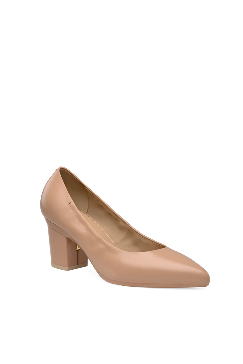 The Pump Wide Width - Latte Stretch Leather 3 Block