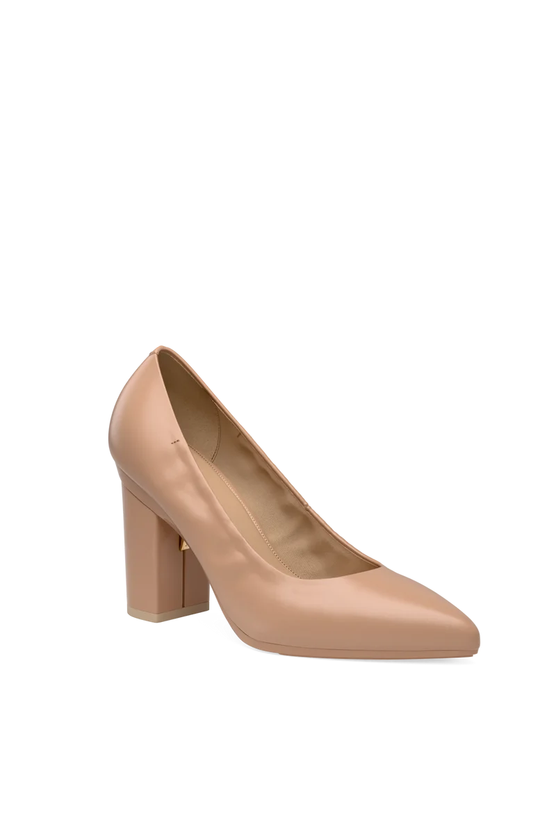 The Pump Wide Width - Latte Stretch Leather 4 Block