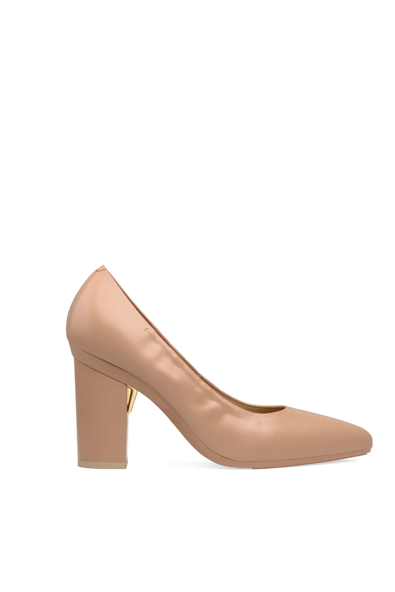 The Pump Wide Width - Latte Stretch Leather 4 Block