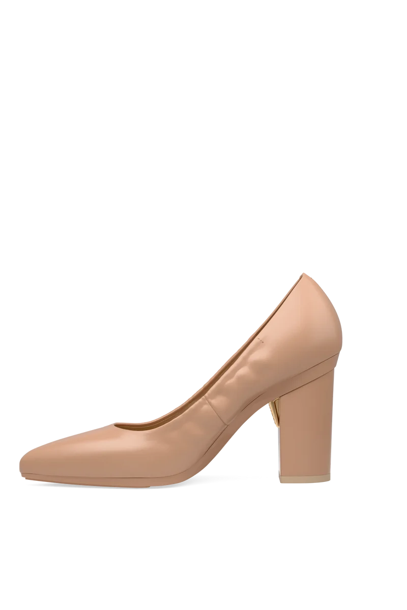 The Pump Wide Width - Latte Stretch Leather 4 Block