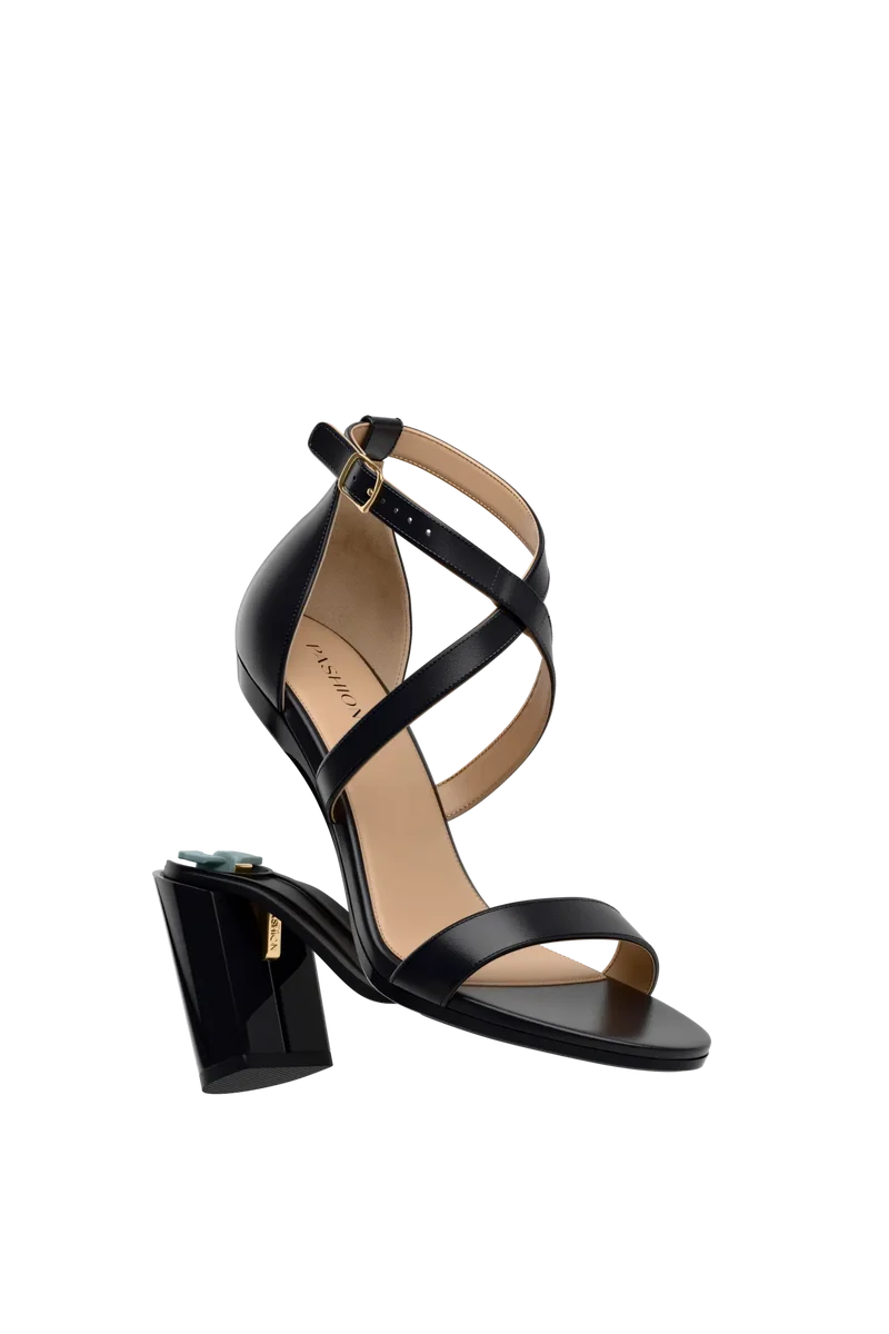 The Sandal - Coal Leather + Block Heel Kit 4 Coal