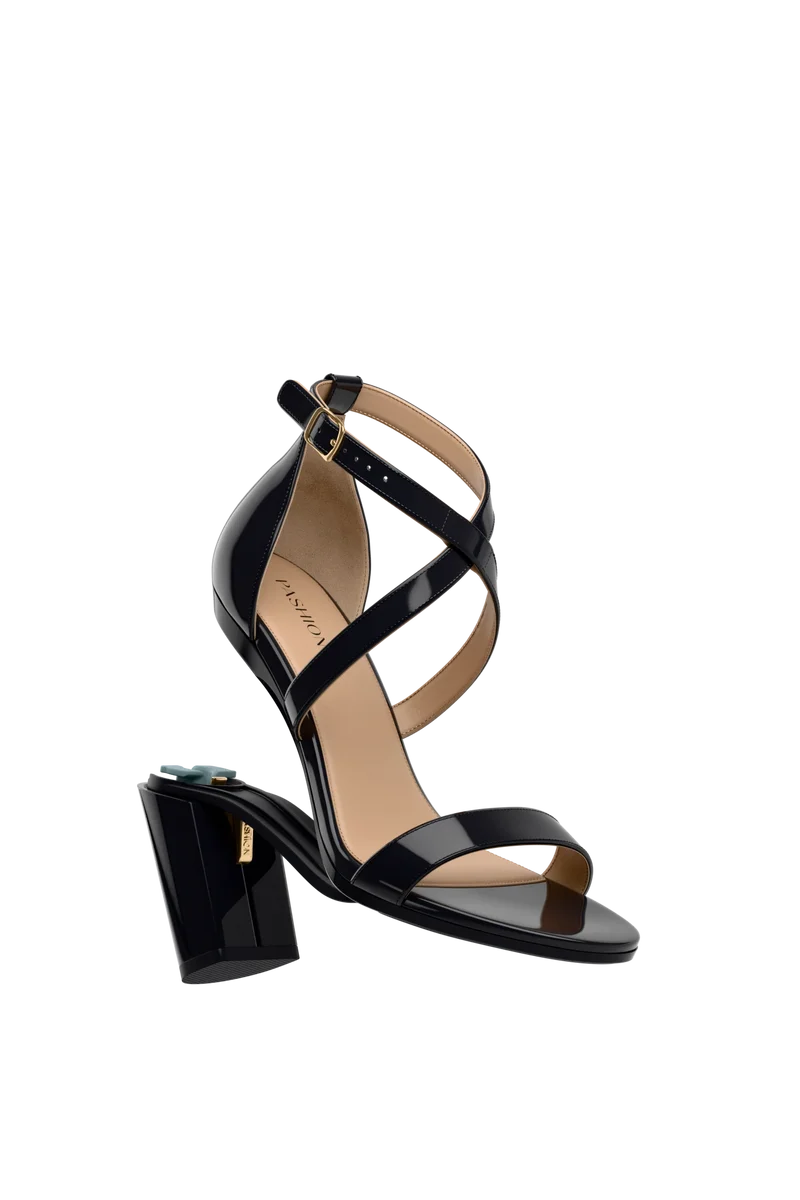 The Sandal - Coal Patent 4 Block - FINAL SALE