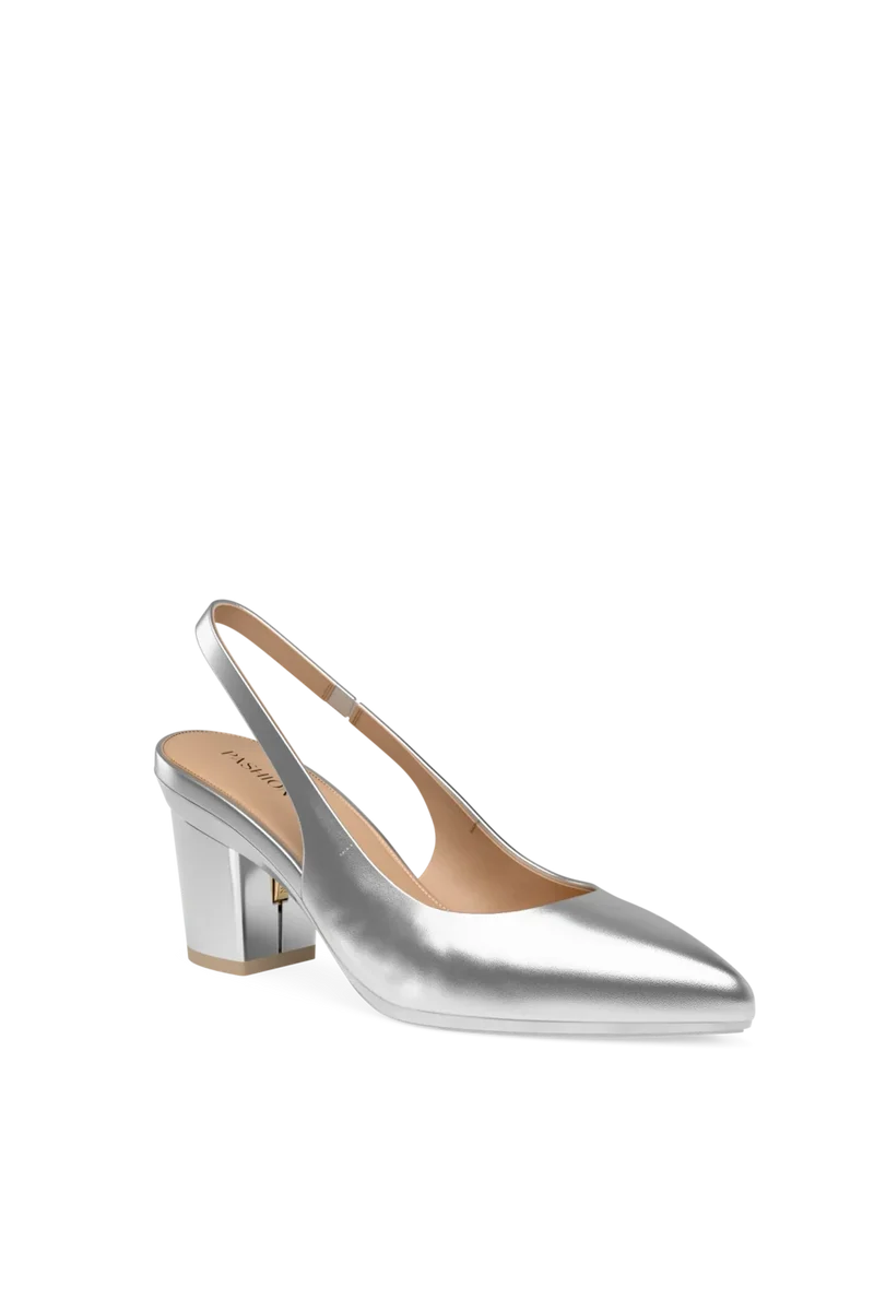 The Slingback - Matte Silver 3 Block - Final Sale