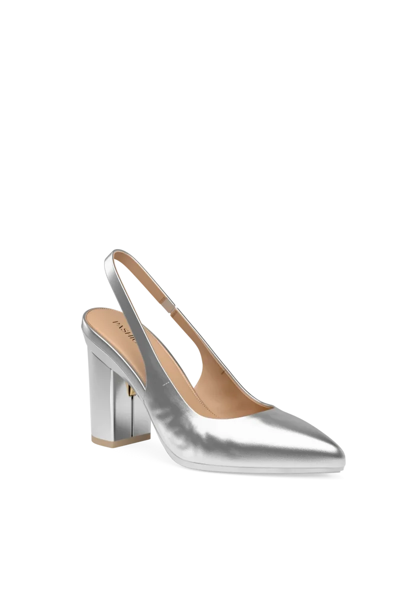 The Slingback - Matte Silver 4 Block - Final Sale