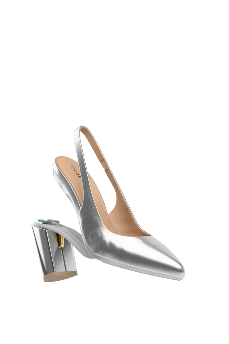 The Slingback - Matte Silver 4 Block - Final Sale