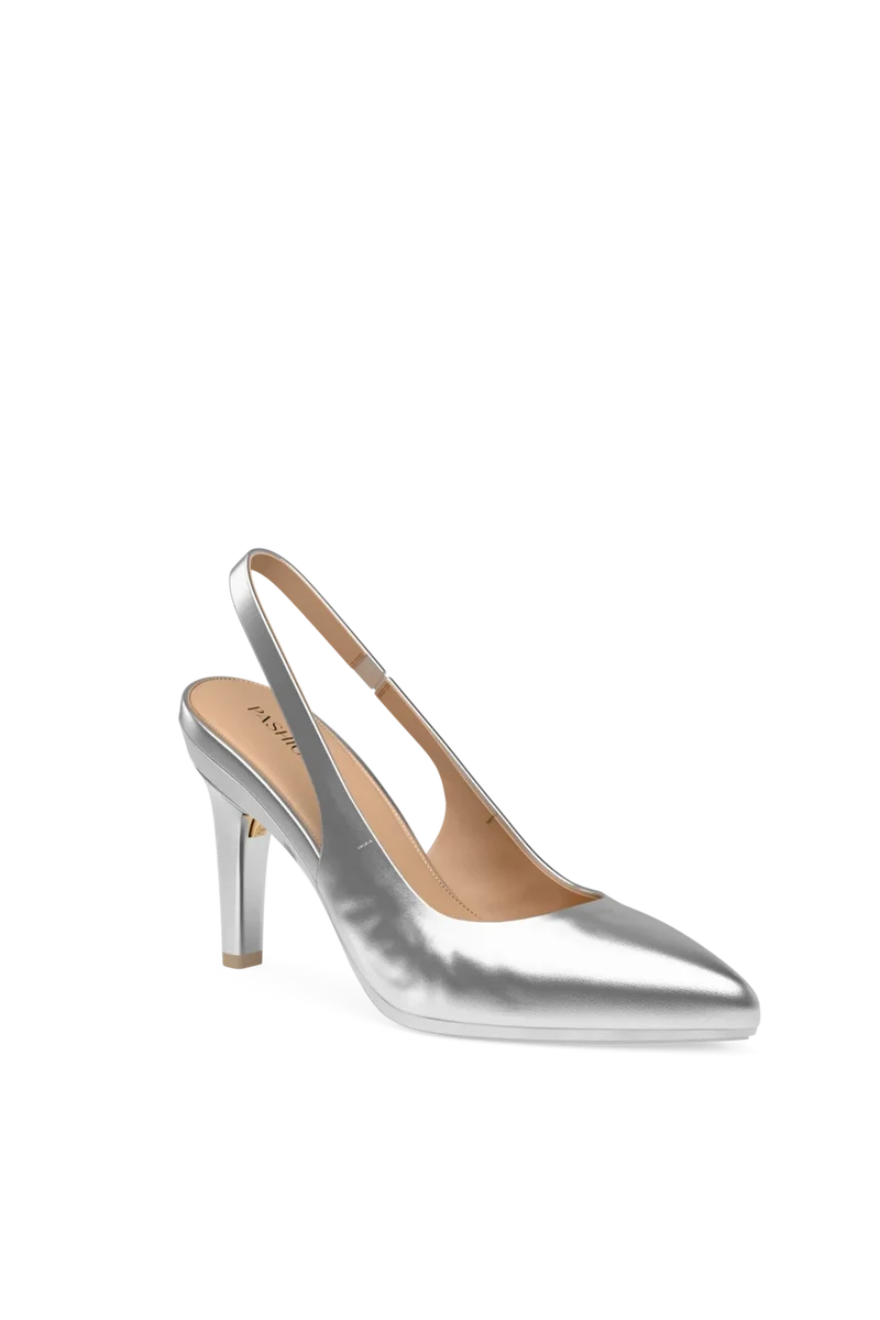 The Slingback - Matte Silver 4 Stiletto - Final Sale