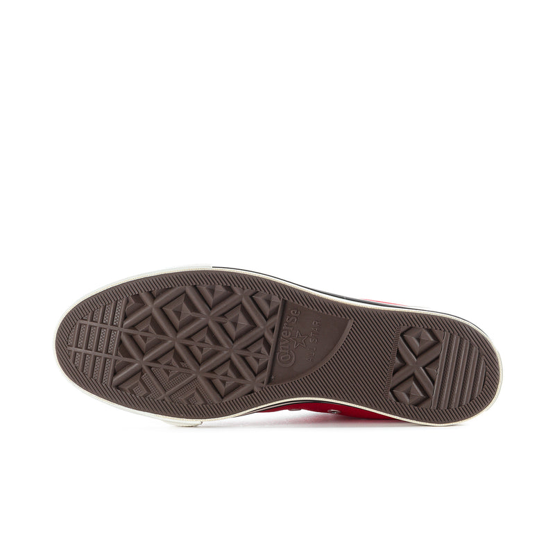Men's high-top sneaker outsole, dark tread with red side edge