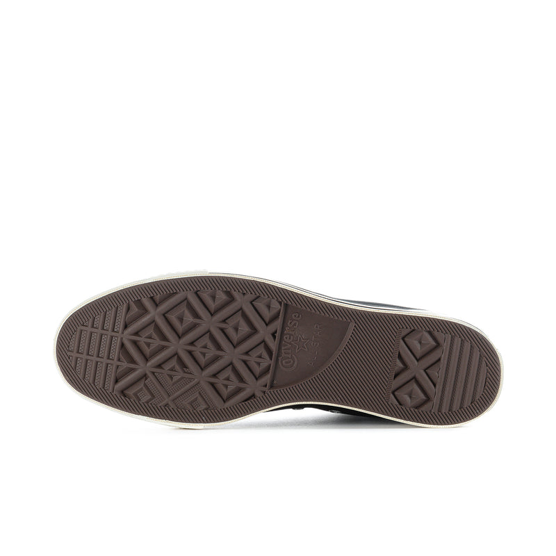 Black rubber outsole with geometric tread pattern for high-top sneakers