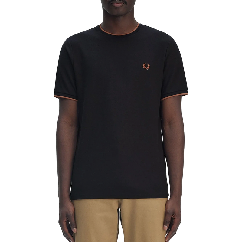 TRIM DETAIL CREPE PIQUE T-SHIRT BLACK