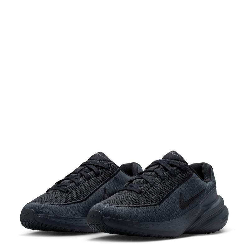Youth dark lace-up running sneakers with textured toe caps and cushioned collar