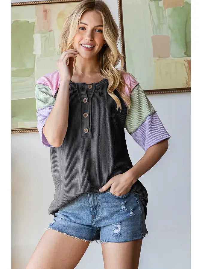 Urban Ribbed Color Block Top