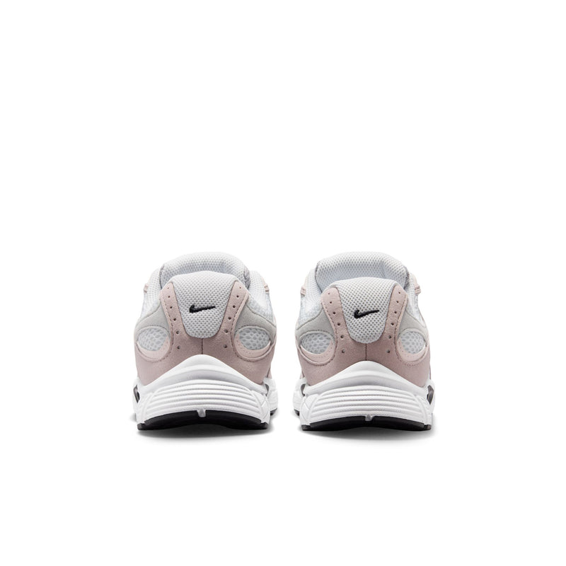 Youth sneakers, heel and back view with pink and off-white mesh panels.