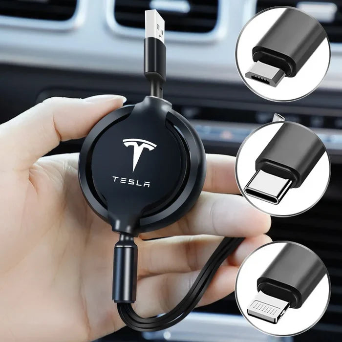 VoltLink™ 3-in-1 Tesla Fast Charger – Multi-USB Cable for Model 3/Y/S/X & Roadster (Interior Styling Accessory)