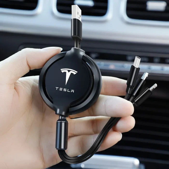 VoltLink™ 3-in-1 Tesla Fast Charger – Multi-USB Cable for Model 3/Y/S/X & Roadster (Interior Styling Accessory)