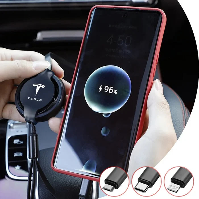 VoltLink™ 3-in-1 Tesla Fast Charger – Multi-USB Cable for Model 3/Y/S/X & Roadster (Interior Styling Accessory)