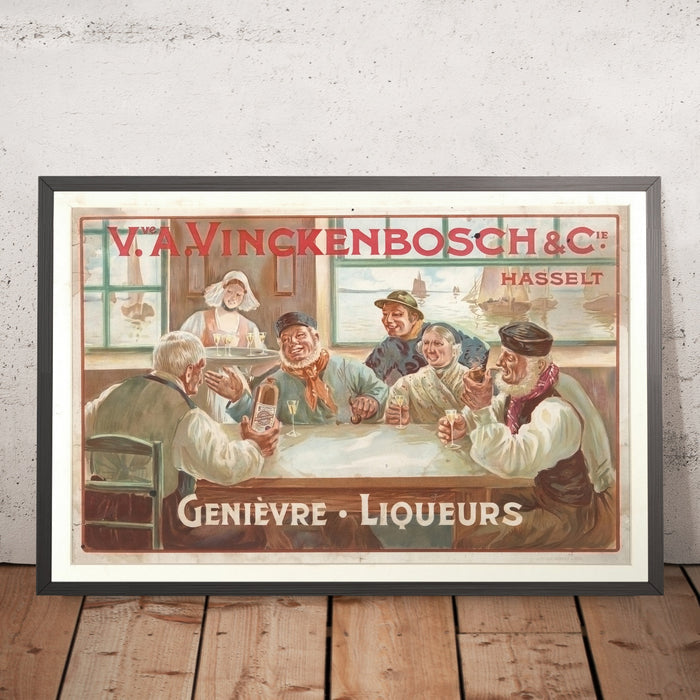 A framed image of Vve. A. Vinckenbosch & Cie Vintage Genever and Liqueurs Poster by Auguste Bénard, 1906