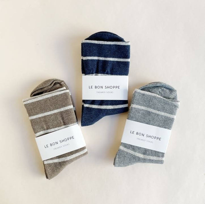 Gray and Navy Stripe Wally Socks by Le Bon Shoppe