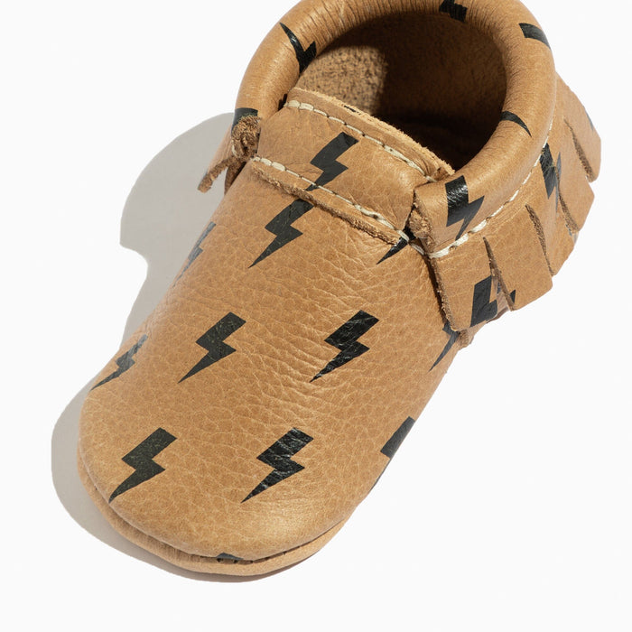 Weathered Brown Lightning Moccasin Baby Shoe