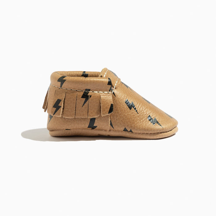 Weathered Brown Lightning Moccasin Baby Shoe