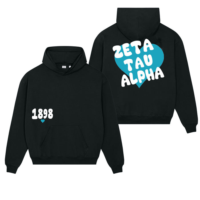 Zeta Tau Alpha Bubble Heart Pullover Hoodie - Black