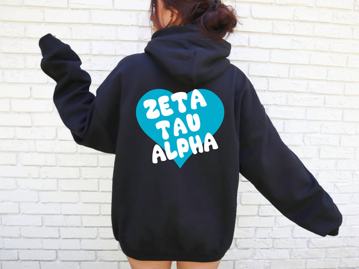 Zeta Tau Alpha Bubble Heart Pullover Hoodie - Black